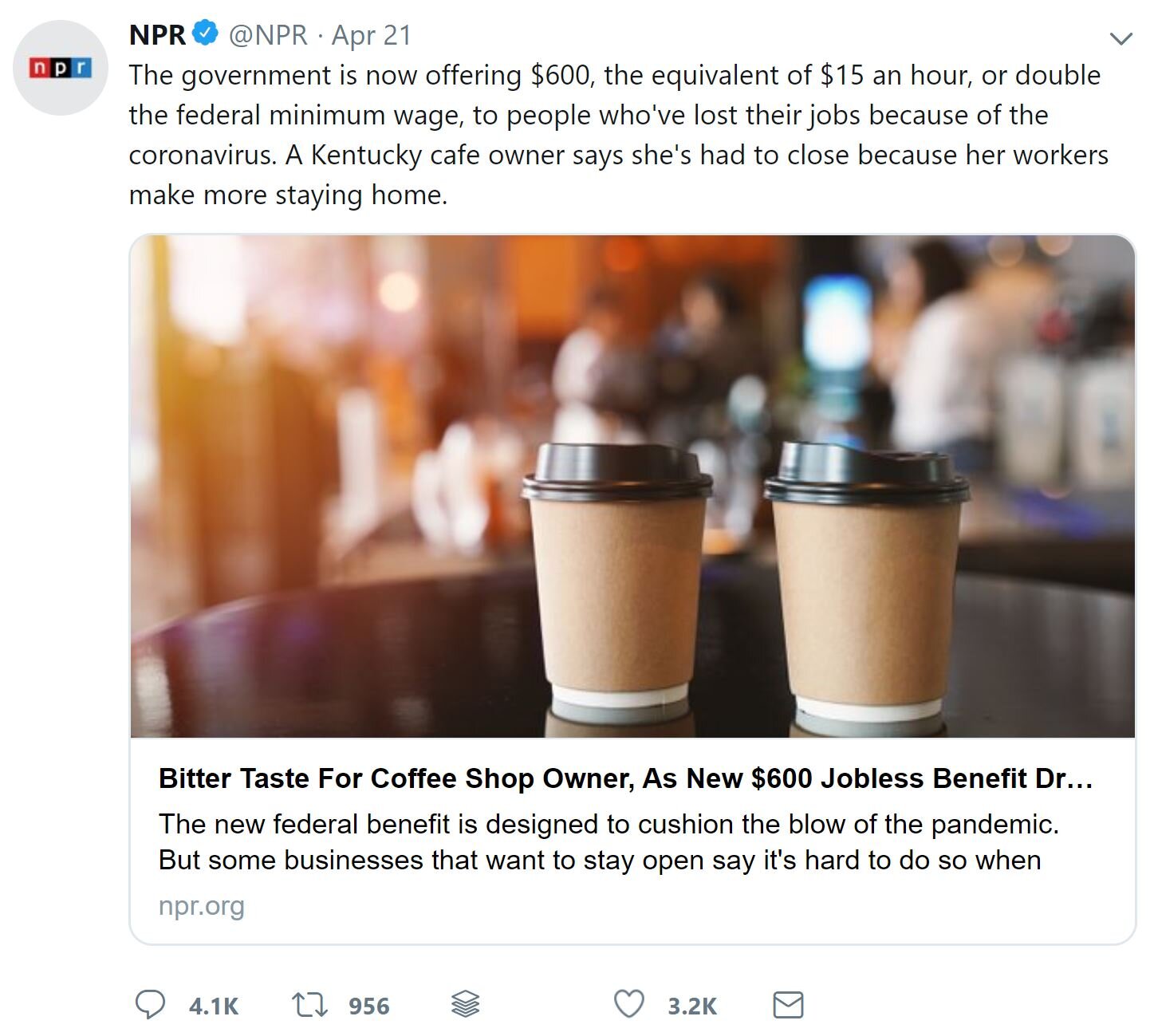 A screenshot of a tweet by NPR. Via Twitter.